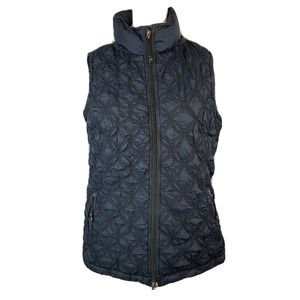 Horny Toad Vest Jacket Womens Sz M Black Quilted Zip Front Pockets Hidden Hood